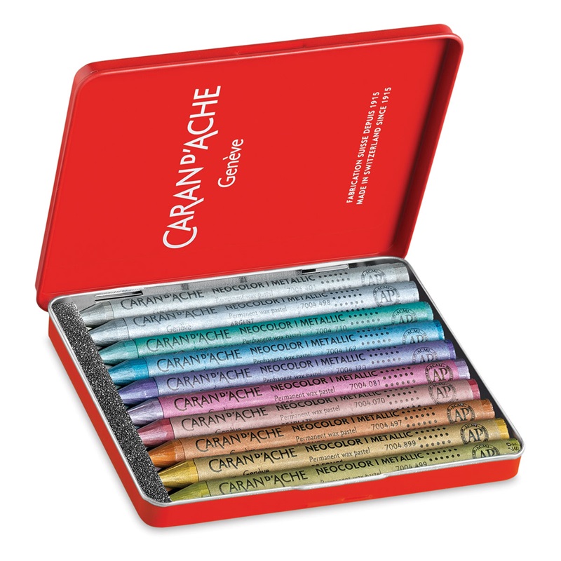 CARAN D'ACHE Voskové pastely Neocolor I CARAN D'ACHE, 10ks metalických barev v kovové krabičce