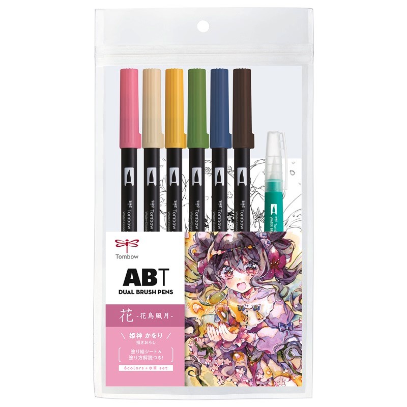 TOMBOW ABT akvarelový Dual Brush Pen, 6ks Manga Flower + 4ks příslušenství