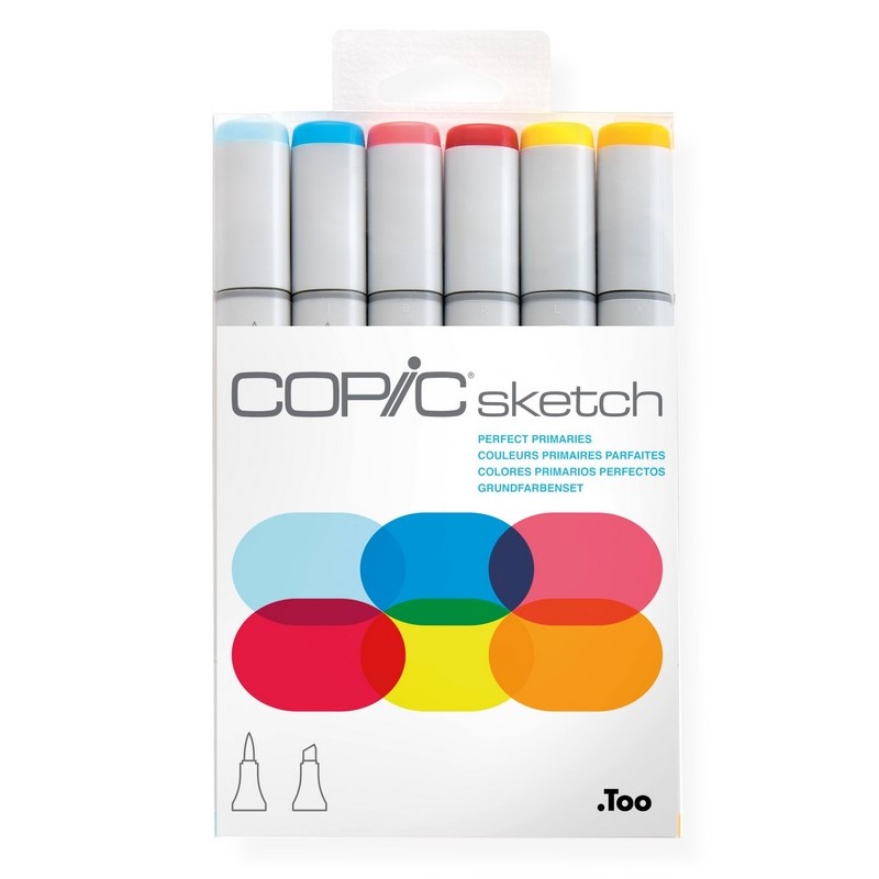 Lihové fixy COPIC Sketch oboustranné Brush & Chisel 6ks, základní "perfect"