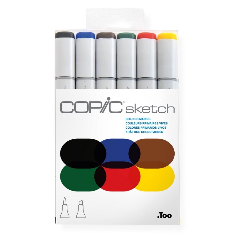 Lihové fixy COPIC Sketch oboustranné Brush & Chisel 6ks, základní "bold"