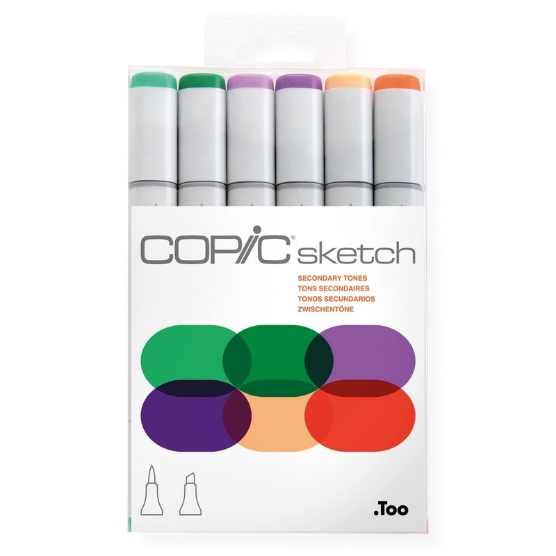 Lihové fixy COPIC Sketch oboustranné Brush & Chisel 6ks, sekundární tóny