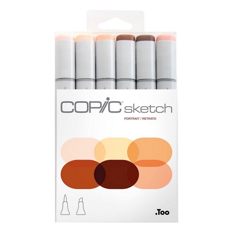 Lihové fixy COPIC Sketch oboustranné Brush & Chisel 6ks, pleťové tóny