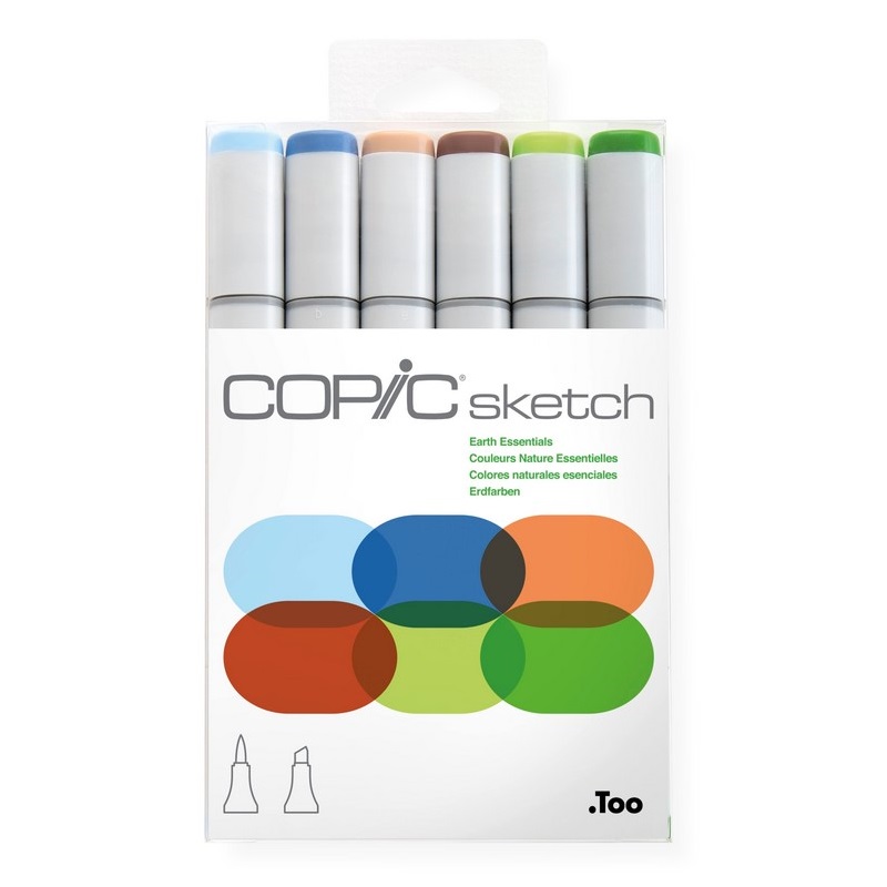 Lihové fixy COPIC Sketch oboustranné Brush & Chisel 6ks, přírodní tóny