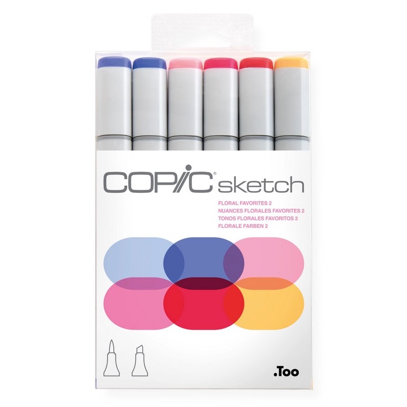 Lihové fixy COPIC Sketch oboustranné Brush & Chisel 6ks, květinové tóny "2"