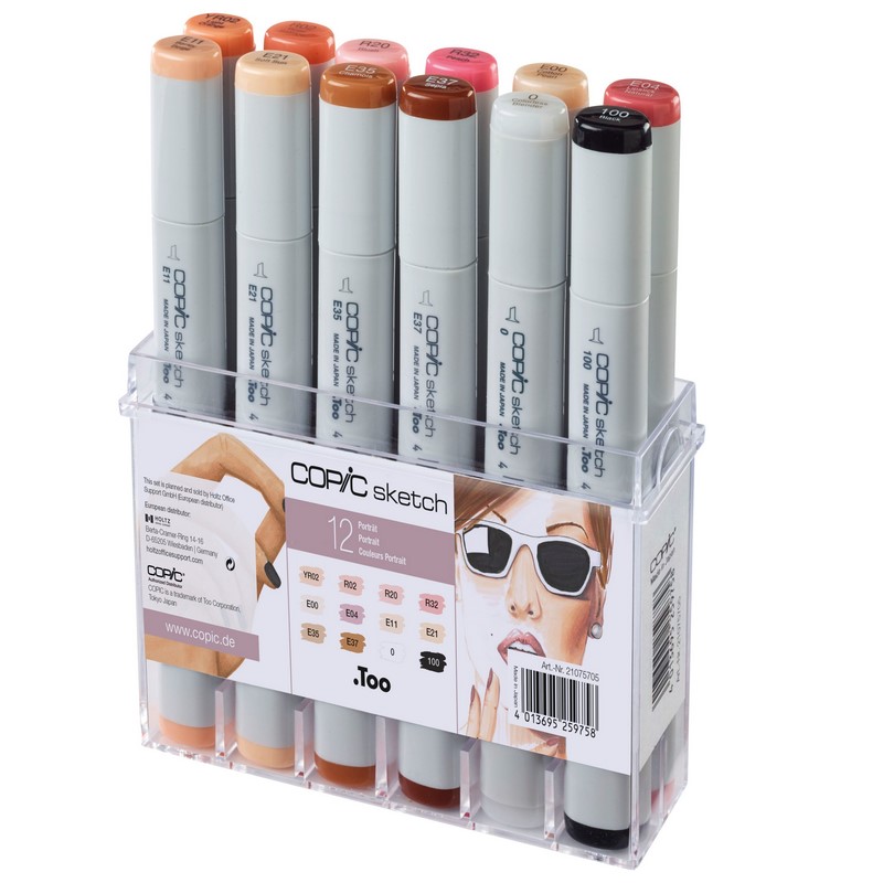 Lihové fixy COPIC Sketch oboustranné Brush & Chisel 12ks, pleťové tóny