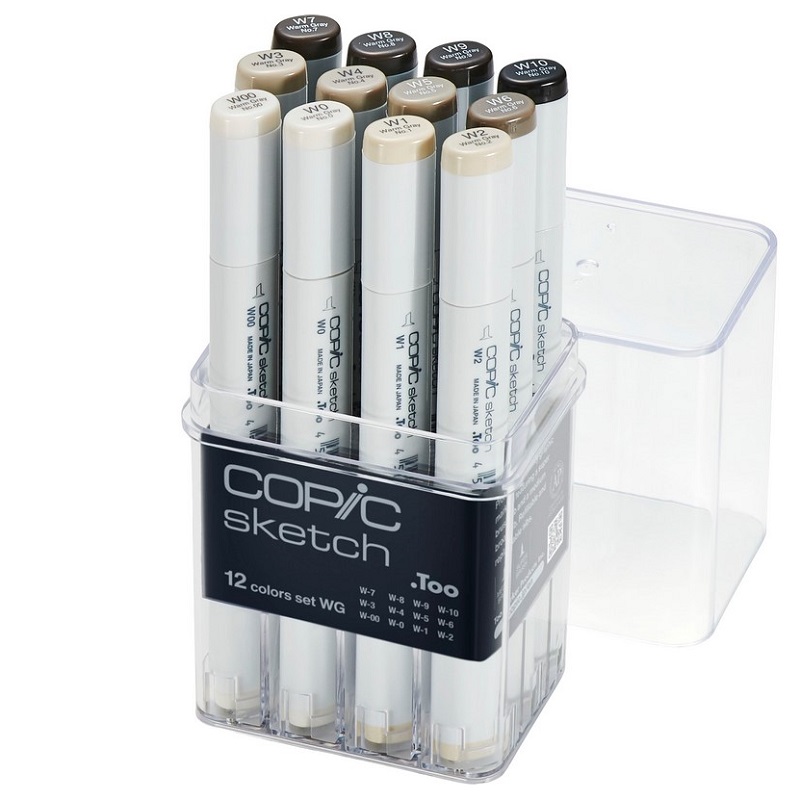Lihové fixy COPIC Sketch oboustranné Brush & Chisel 12ks, šedé Warm