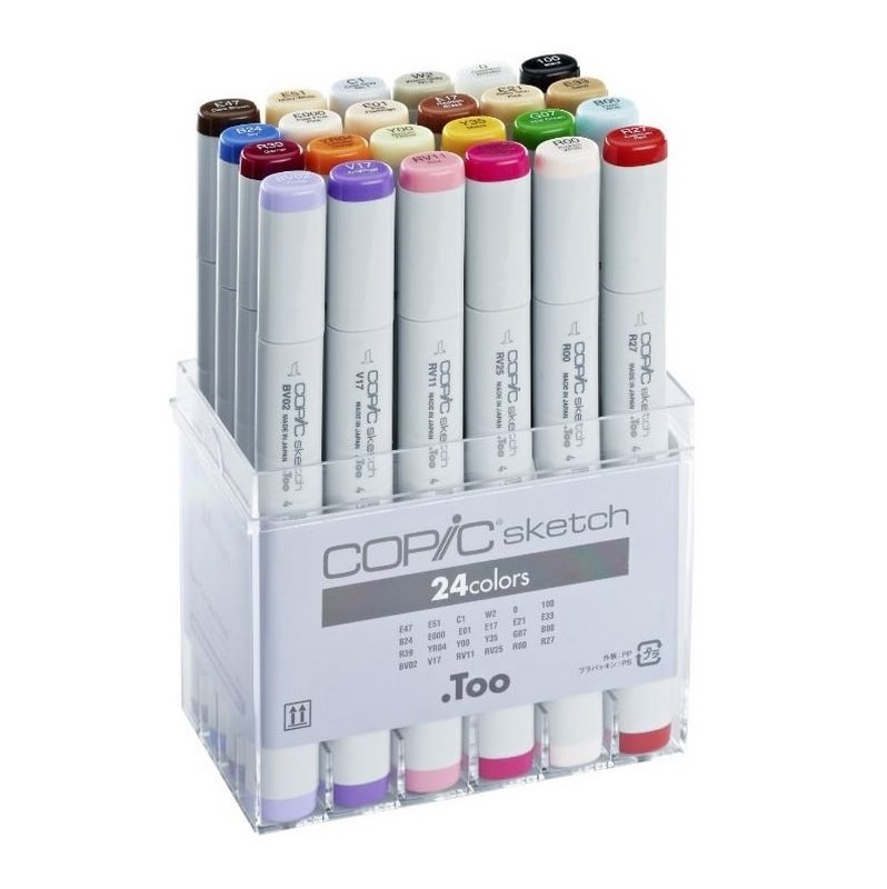 Lihové fixy COPIC Sketch oboustranné Brush & Chisel 24ks, základní