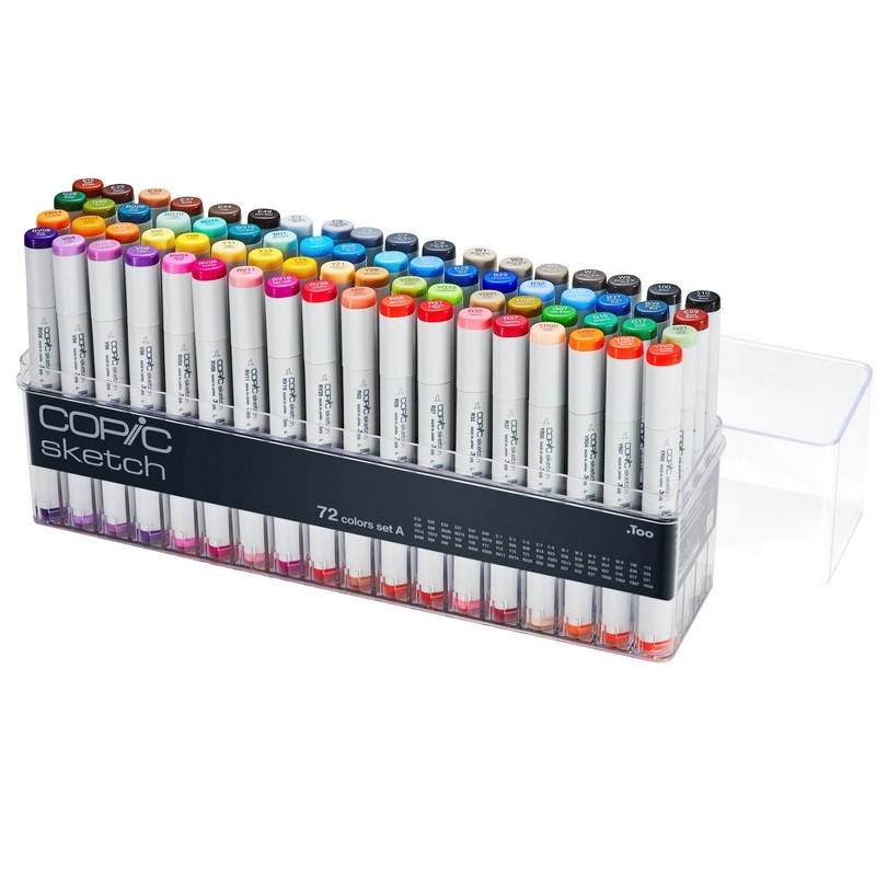 Lihové fixy COPIC Sketch oboustranné Brush & Chisel 72ks, základní A