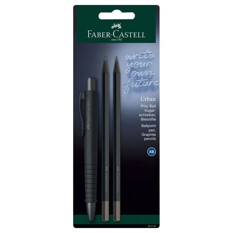 FABER-CASTELL kuličkové pero Poly Ball Urban, černé + 2 grafitové tužky