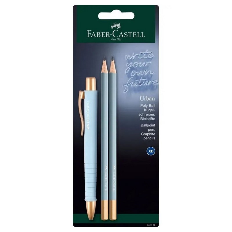 FABER-CASTELL kuličkové pero Poly Ball Urban, nebesky modré + 2 grafitové tužky