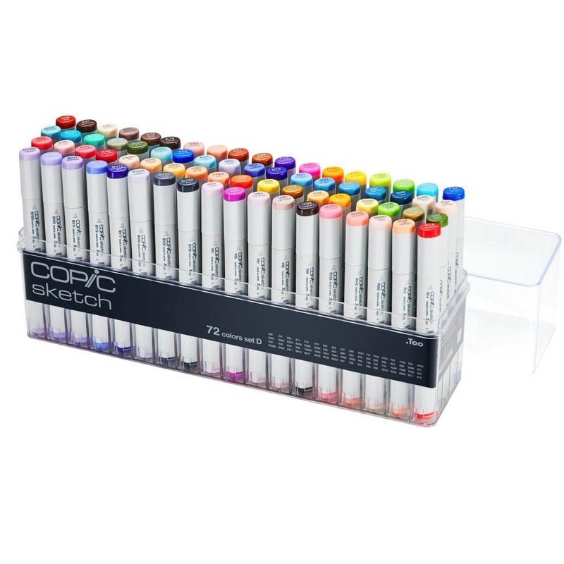 Lihové fixy COPIC Sketch oboustranné Brush & Chisel 72ks, základní D