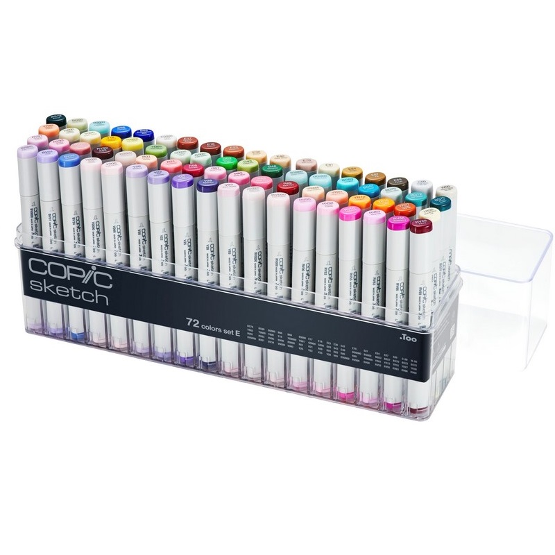 Lihové fixy COPIC Sketch oboustranné Brush & Chisel 72ks, základní E