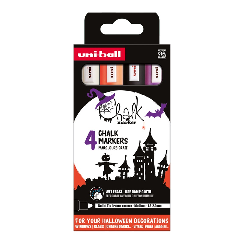 Křídové fixy UNI CHALK 5M, 4ks Halloween