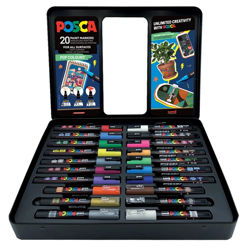 Akrylové fixy UNI POSCA Pop Colours, 20 ks v kovové krabičce