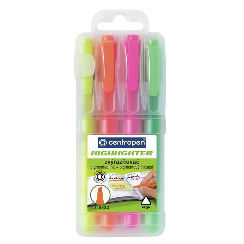 Zvýrazňovač tenký CENTROPEN 8722/4, 4ks