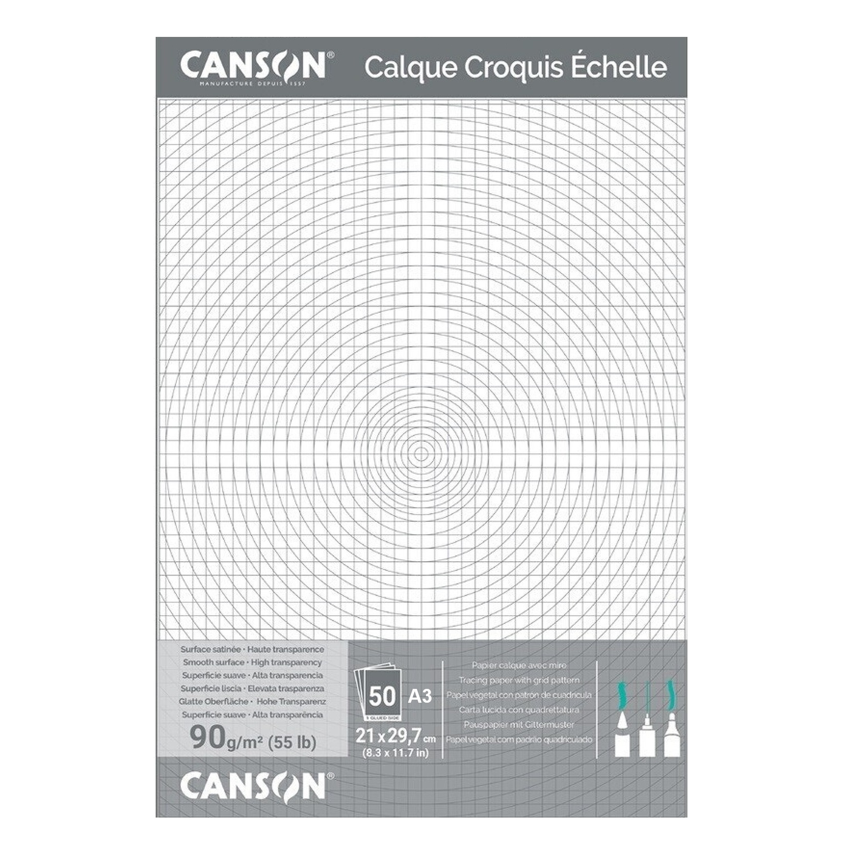 Blok CANSON Calque Croquis Echelle pauzovací A3, 50 transparentních listů 90g