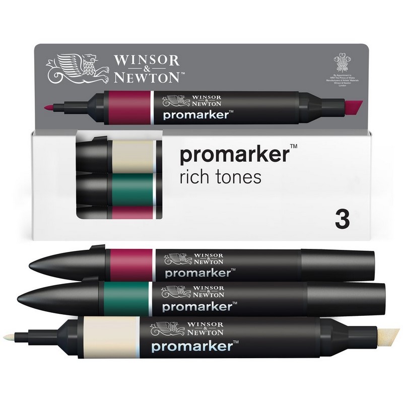 Lihové fixy WINSOR & NEWTON Promarker Fine & Chisel, 3ks RICH TONES