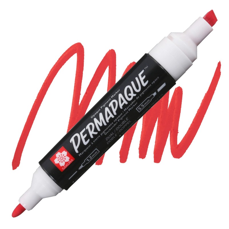 Permanentní popisovač SAKURA Permapaque oboustranný, červený