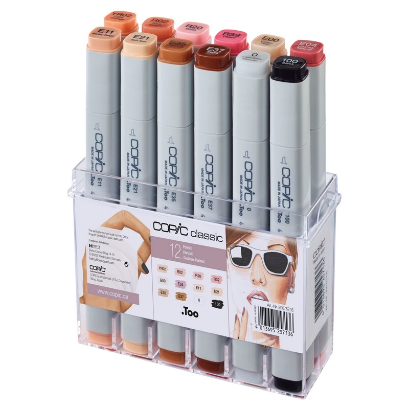 Lihové fixy COPIC Classic oboustranné Fine & Chisel 12ks, pleťové tóny