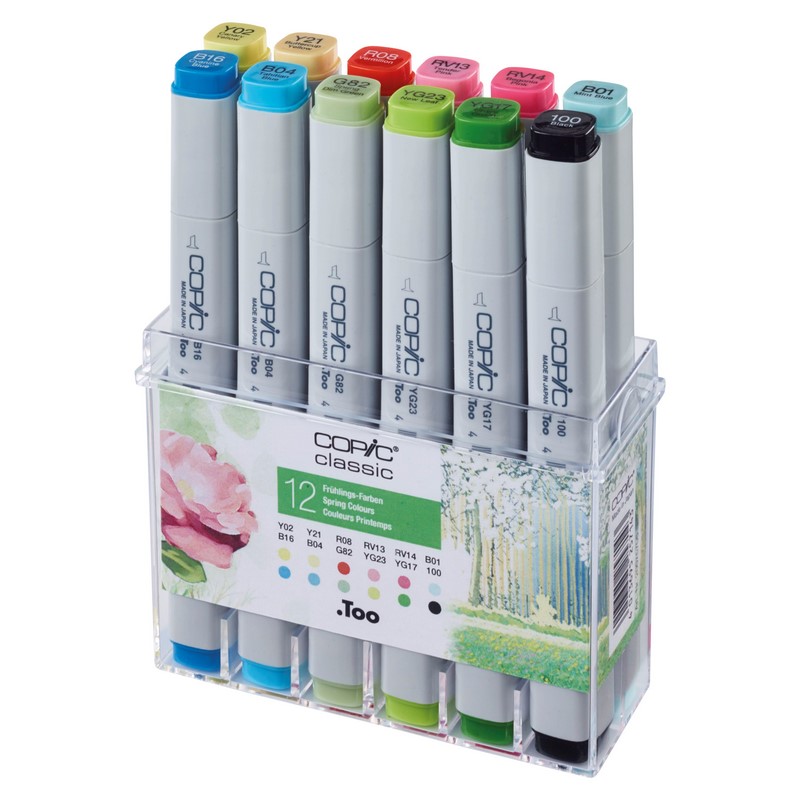 Lihové fixy COPIC Classic oboustranné Fine & Chisel 12ks, jarní tóny