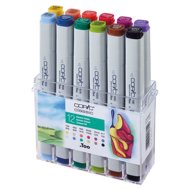 Lihové fixy COPIC Classic oboustranné Fine & Chisel 12ks, letní tóny