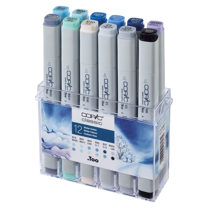 Lihové fixy COPIC Classic oboustranné Fine & Chisel 12ks, zimní tóny
