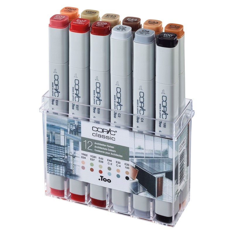 Lihové fixy COPIC Classic oboustranné Fine & Chisel 12ks, pro architekturu