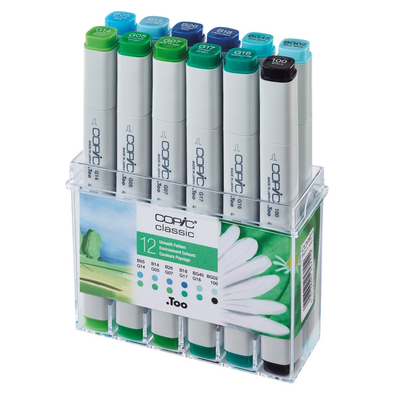 Lihové fixy COPIC Classic oboustranné Fine & Chisel 12ks, pro krajinu