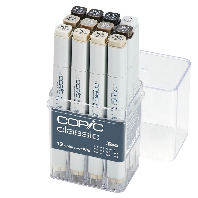 Lihové fixy COPIC Classic oboustranné Fine & Chisel 12ks, šedé Warm