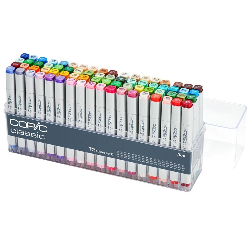 Lihové fixy COPIC Classic oboustranné Fine & Chisel 72ks, základní C