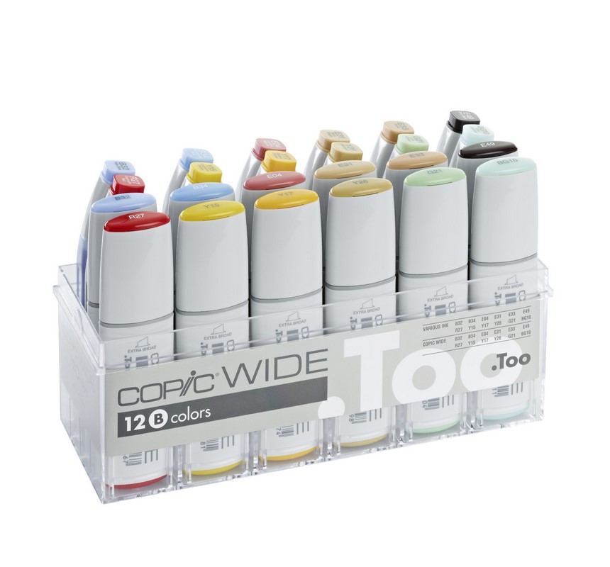 Lihové fixy COPIC Wide kaligrafické 12ks, základní B