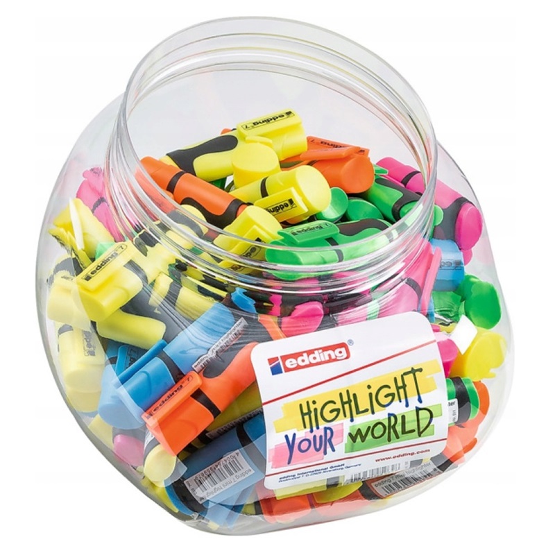 Zvýrazňovače EDDING 7 MINI, 100ks neonové v plastové dóze