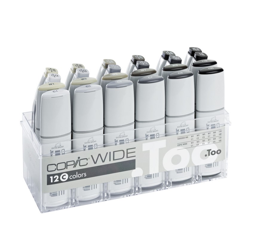 Lihové fixy COPIC Wide kaligrafické 12ks, základní C