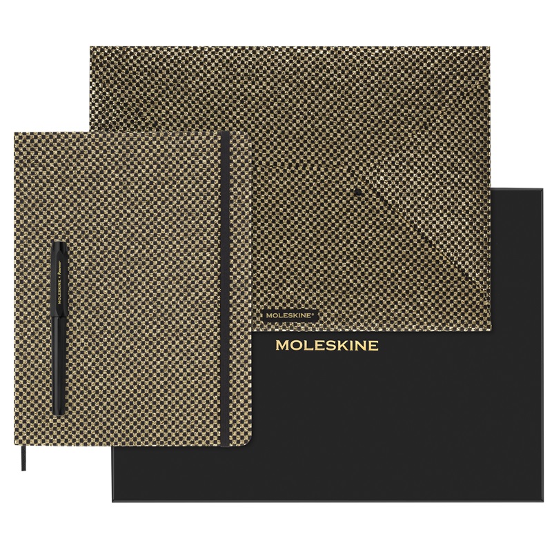 Sada MOLESKINE plnicí pero a diář Holiday Shine tvrdý linkovaný zlatý XL
