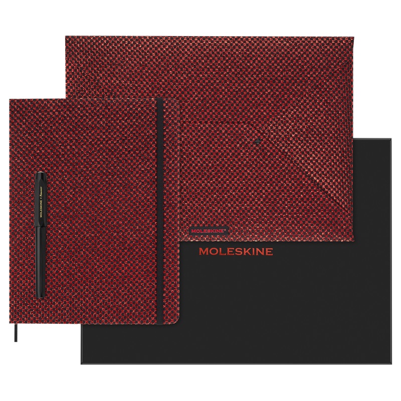 Sada MOLESKINE plnicí pero a diář Holiday Shine tvrdý linkovaný červený XL