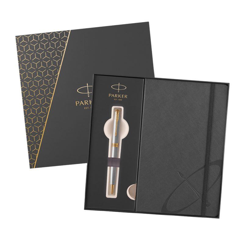 Kuličkové pero PARKER Sonnet Stainless Steel GT + šedý zápisník
