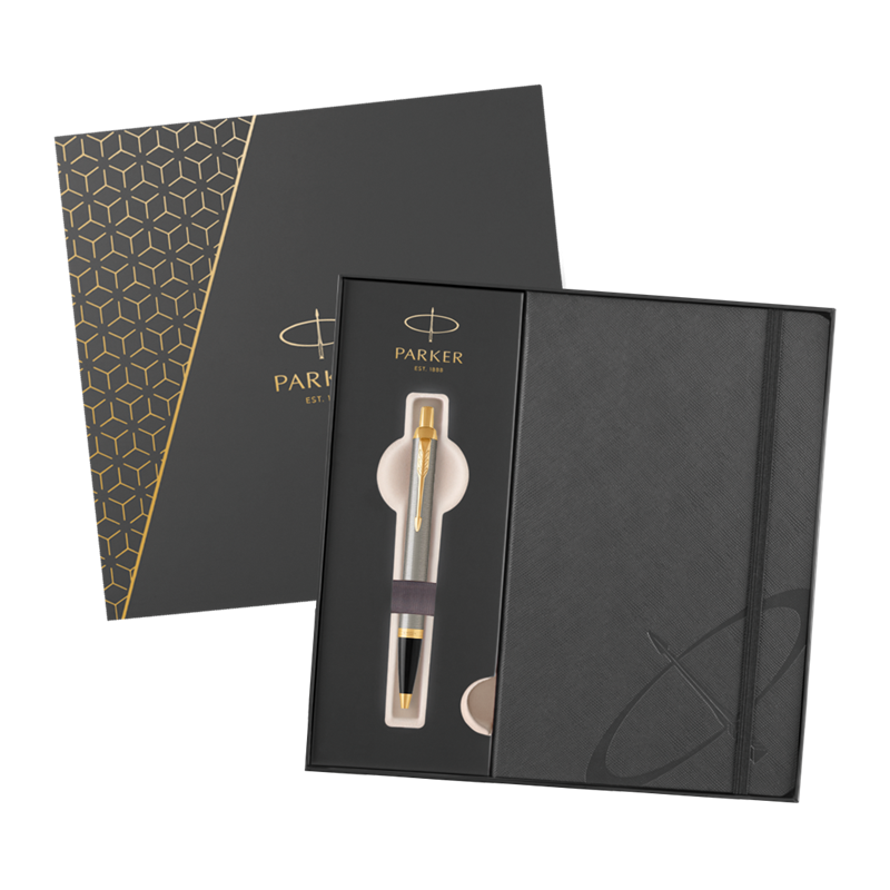 Kuličkové pero PARKER IM Brushed Metal GT + šedý zápisník