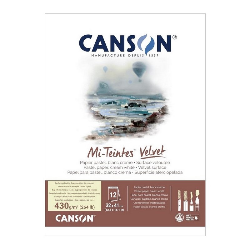 Blok CANSON Mi-Teintes Velvet White 32x41cm, 12 listů 430g