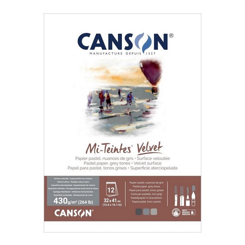 Blok CANSON Mi-Teintes Velvet Grey 32x41cm, 12 listů 430g