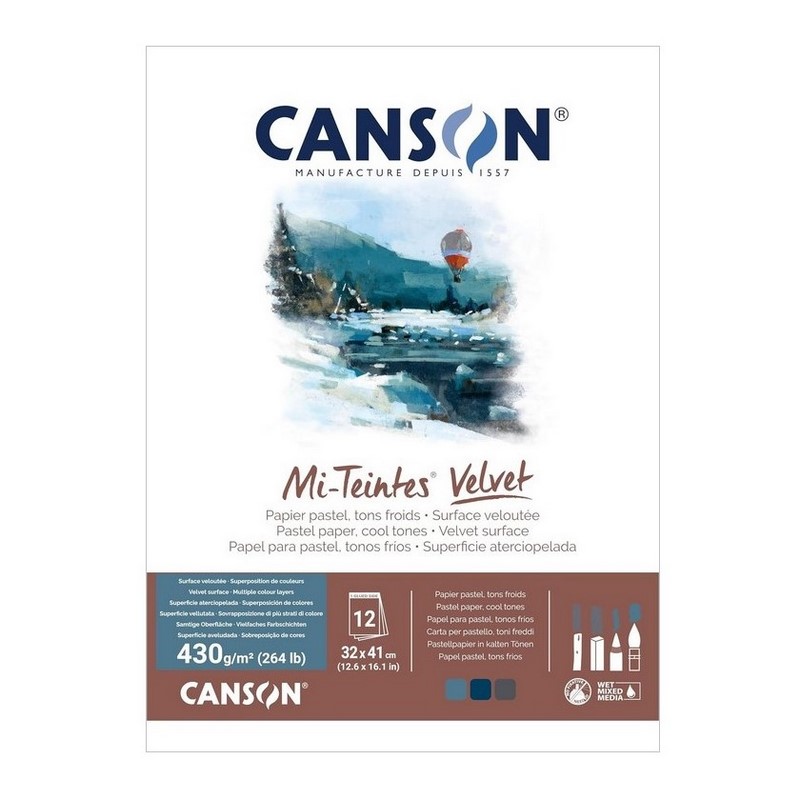 Blok CANSON Mi-Teintes Velvet Grey/Blue 32x41cm, 12 listů 430g