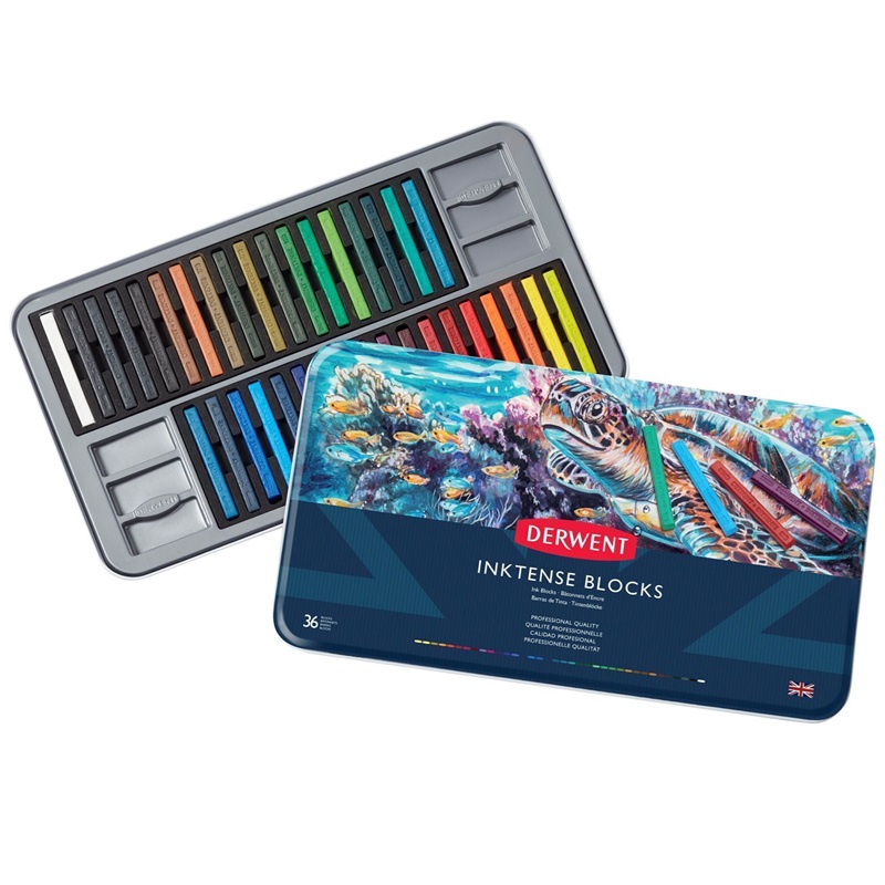 Akvarelové pastely DERWENT Inktense Blocks, 36ks v kovové krabičce