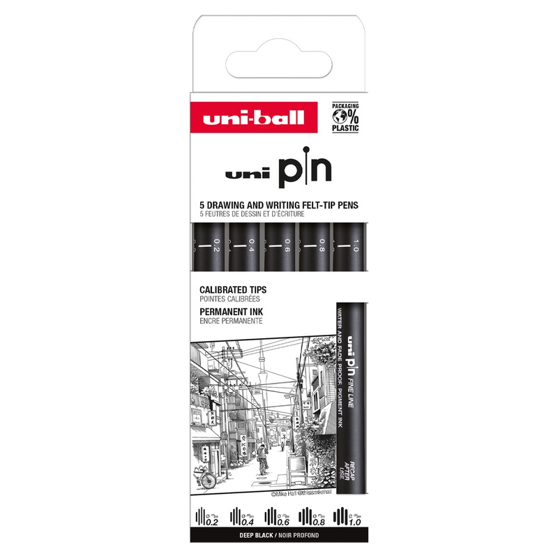 UNI PIN fine liner, sada 5ks Classic 0,2-1,0mm