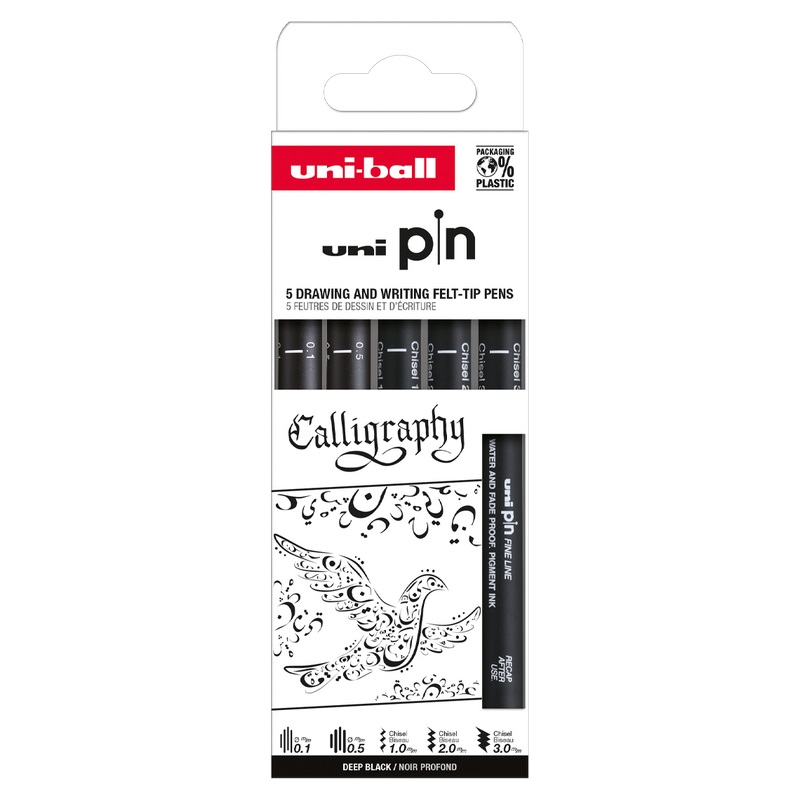 UNI PIN fine liner, sada 5ks Calligraphy