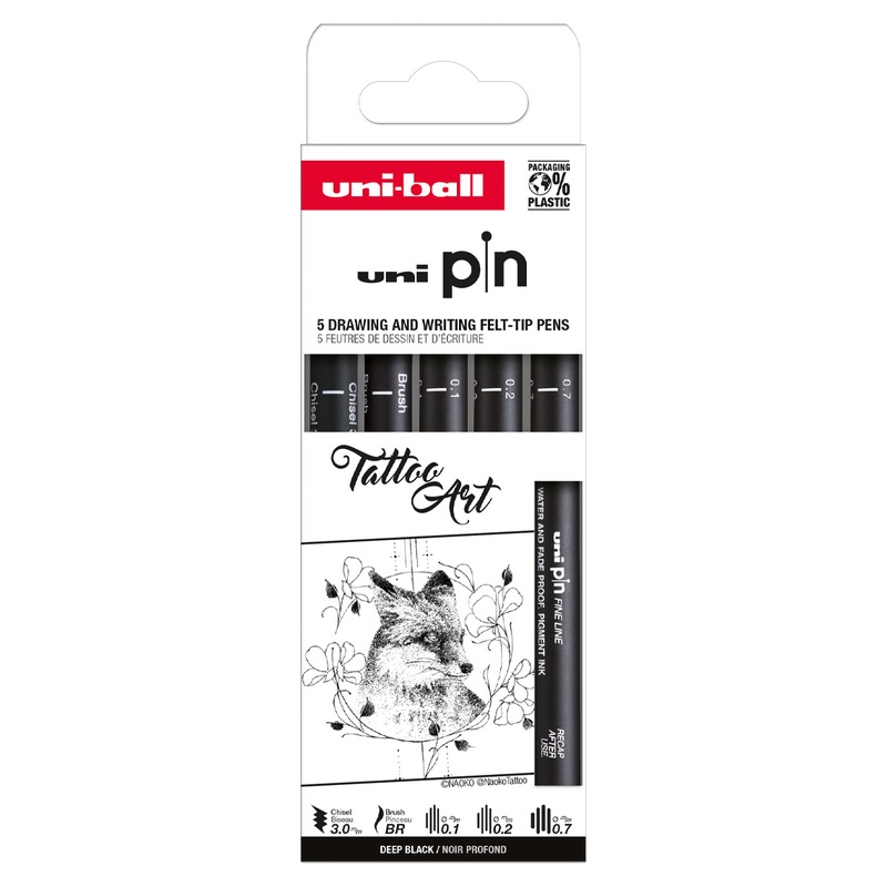 UNI PIN fine liner, sada 5ks Tattoo Art