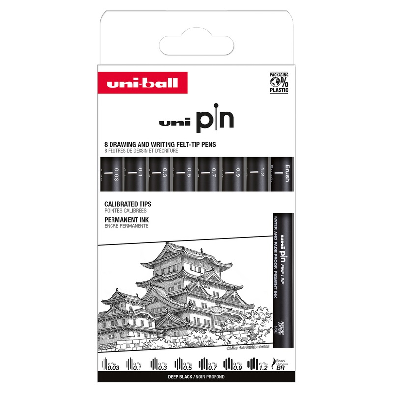 UNI PIN fine liner, sada 8ks Classic 0,03-1,2mm