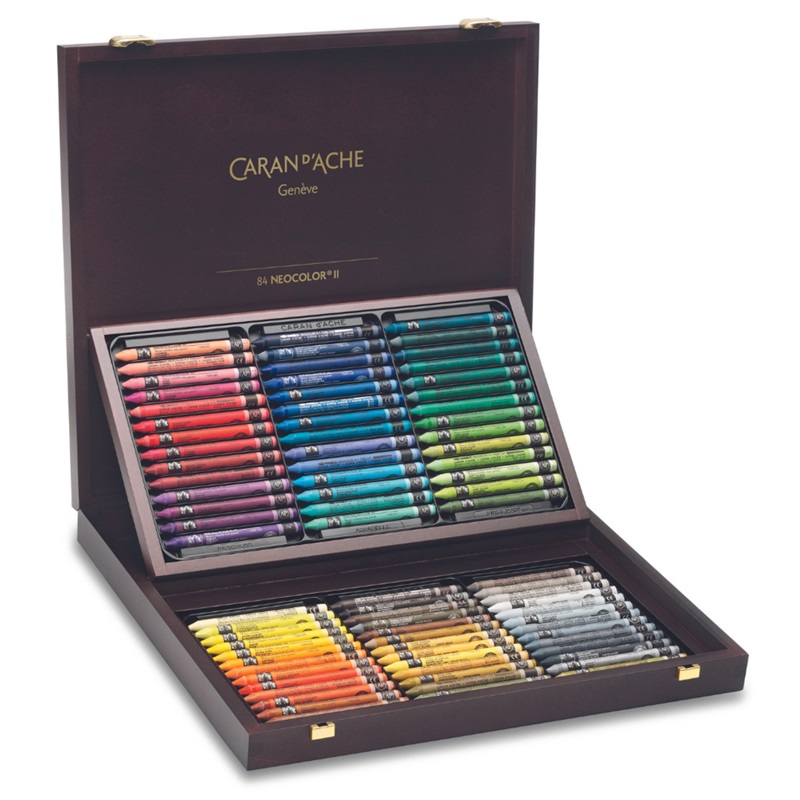 CARAN D'ACHE Akvarelové voskové pastely Neocolor II CARAN D'ACHE, 84ks v dřevěné kazetě