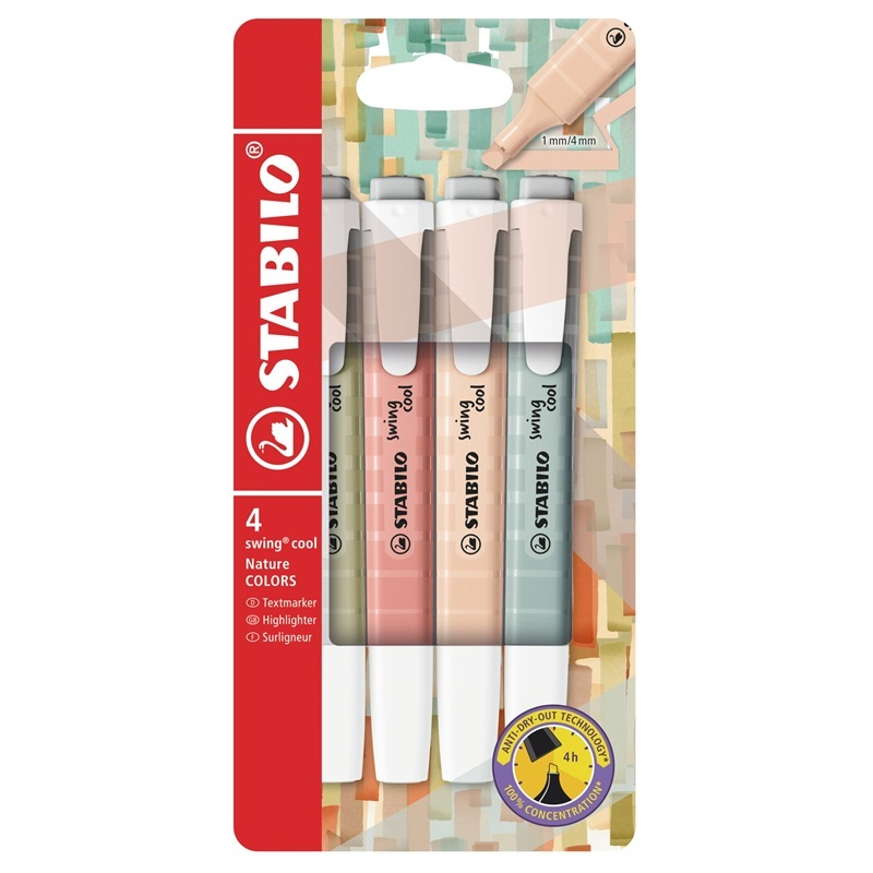 Zvýrazňovače STABILO swing cool Nature, 4 ks