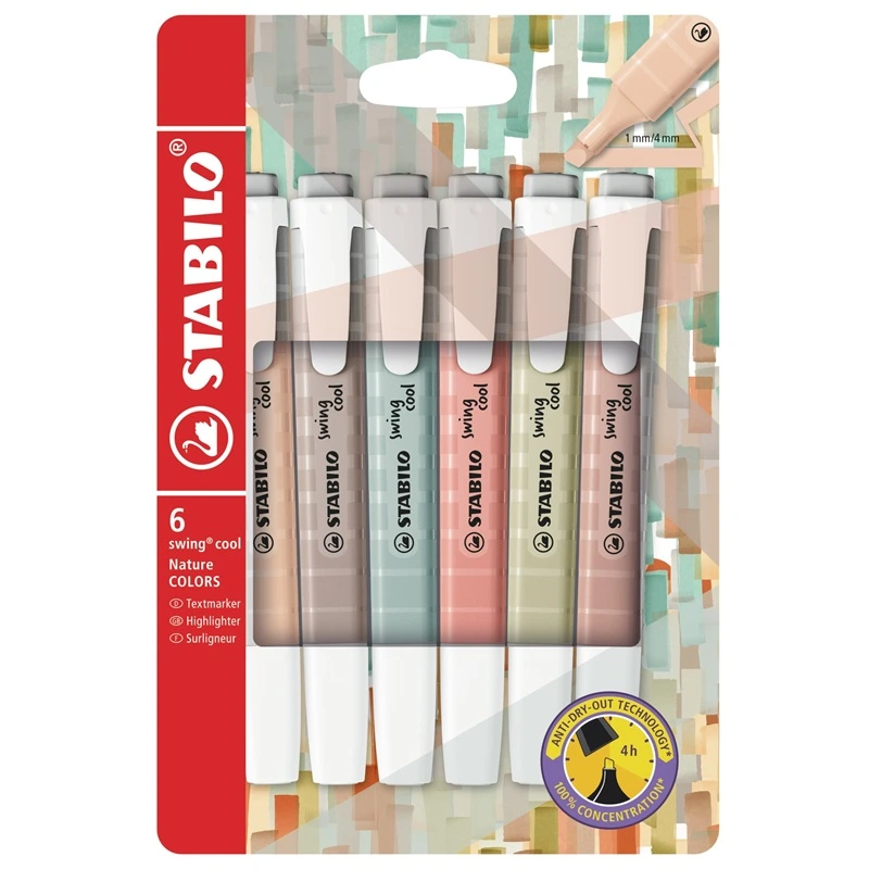 Zvýrazňovače STABILO swing cool Nature, 6 ks