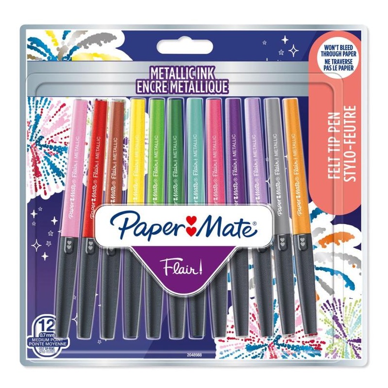 PAPER MATE Flair Medium, 12ks Metallic