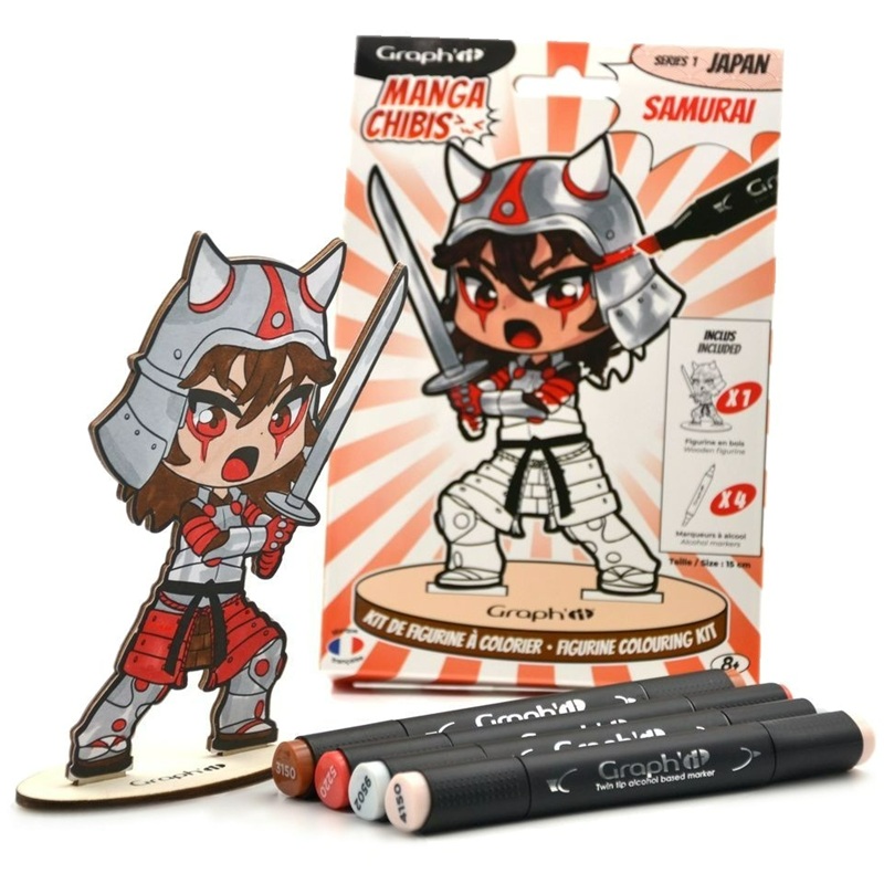 Dřevěná figurka GRAPH'IT k vymalování + 4 fixy, MANGA SAMURAI
